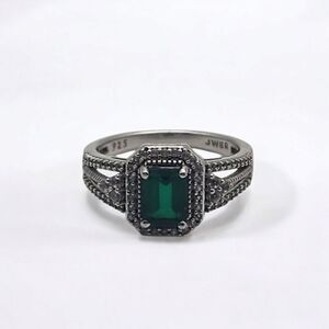 Renaissance Jewelry Lab Created Emerald & White Sapphire Sterling Silver Ring